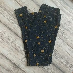 LuLaRoe OS navy, mustard leggings, bird